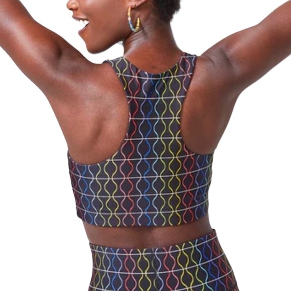 Terez Racerback Sports Bra Size Large Black Rainbow Sound Waves Scoop Neck - Picture 2 of 5